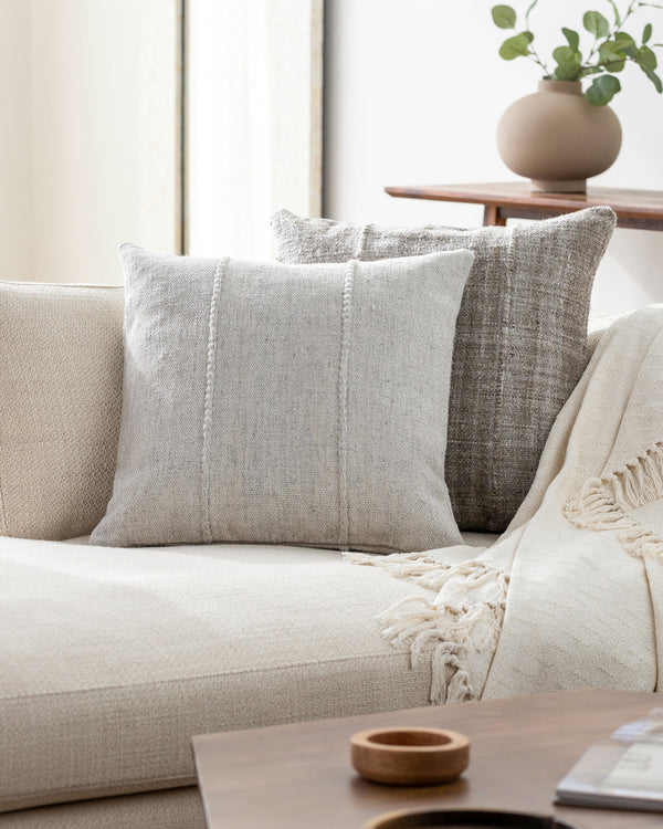 Mudcloth Accent Pillow MUO-001 in Ivory, styled in a room