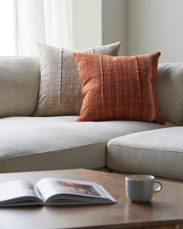 Mudcloth Accent Pillow MUO-003 in Terracotta, styled in a room