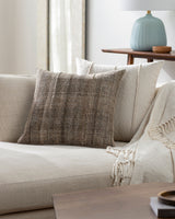 Mudcloth Accent Pillow MUO-005 in Taupe, styled in a room