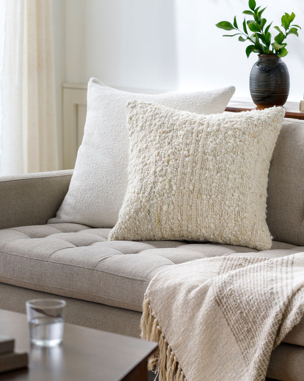 Neutral Accent Pillow NEU-001 in Cream, styled in a room