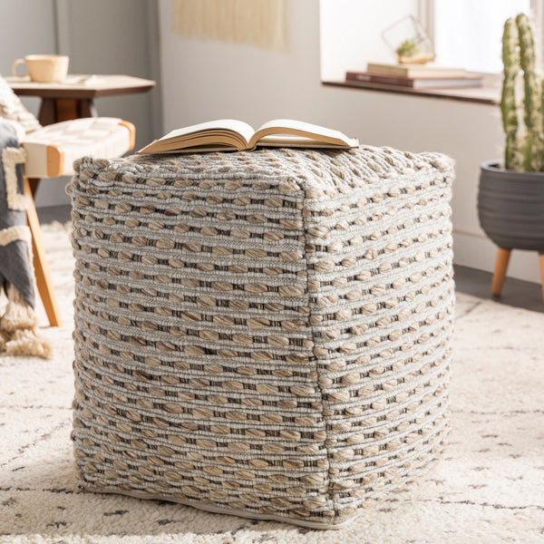 Lanier Pouf in light beige, styled in a room