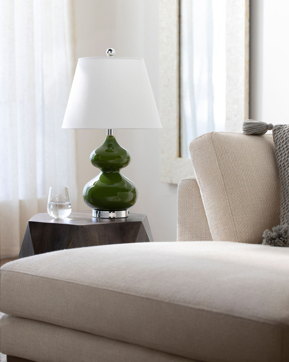 Olive Accent Table Lamp, styled in a room