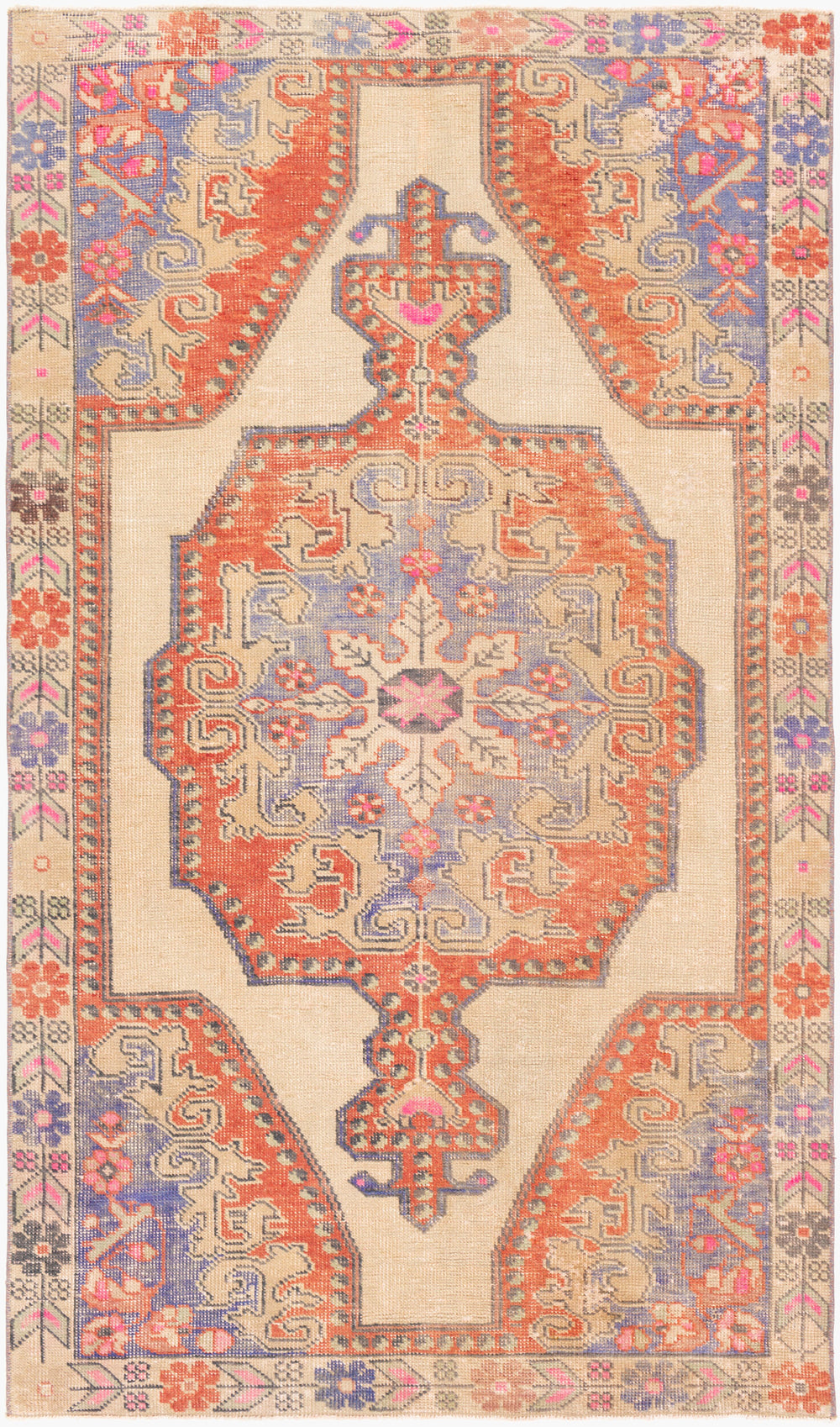 Antique Turkish hand-knotted rug in terracotta, 4'2" x 7'2", full view