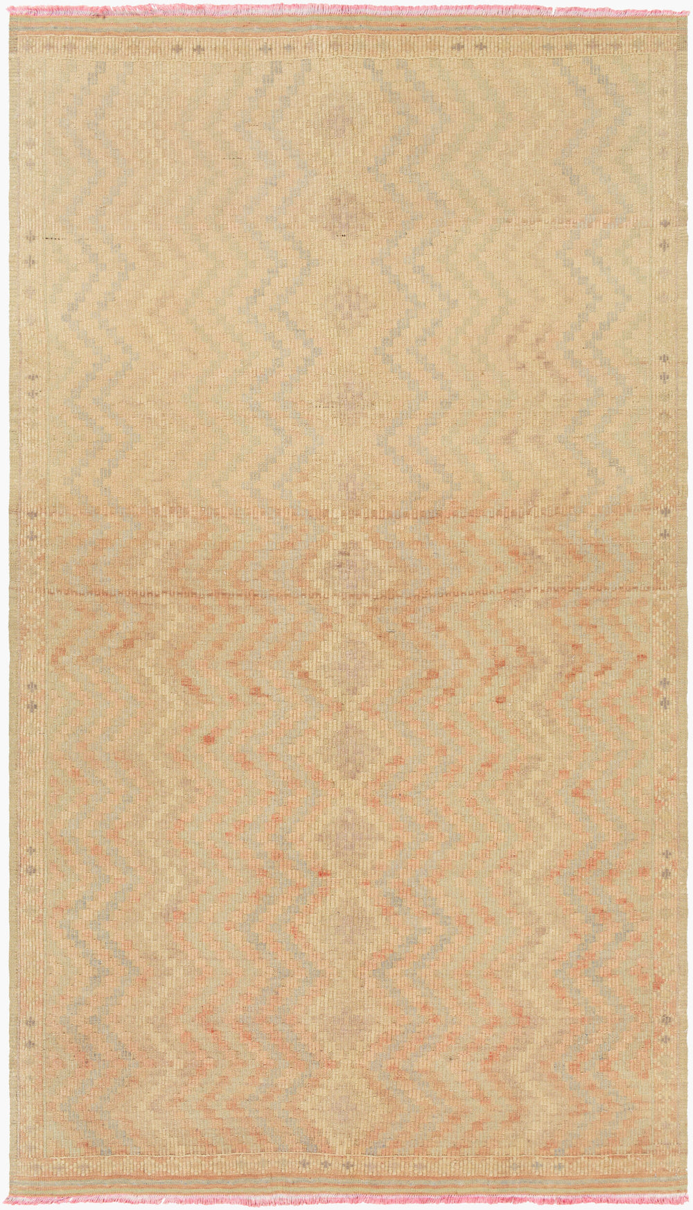 Antique Turkish hand-knotted rug in beige, 4'11" x 8'6", full view