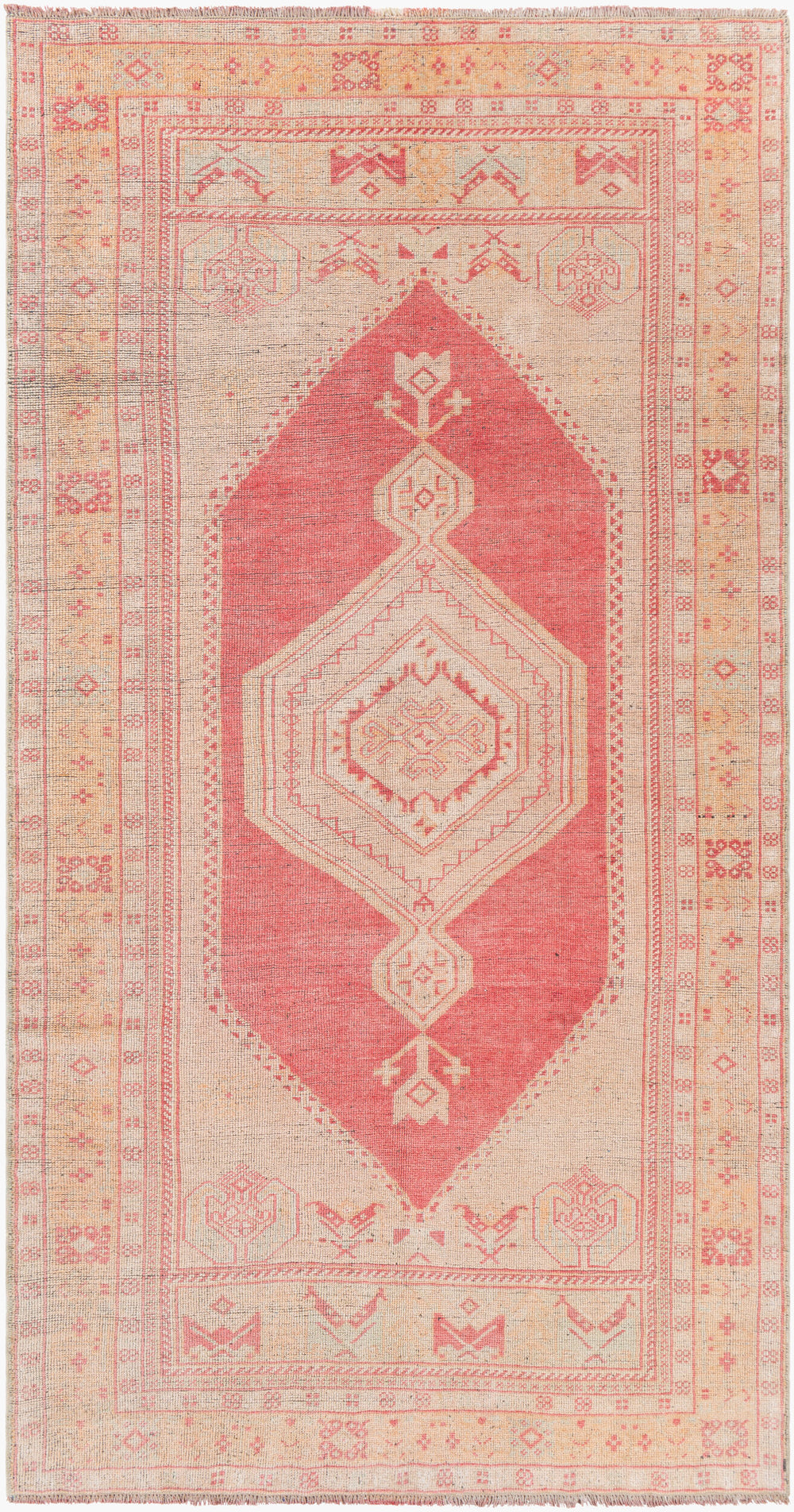 Antique Turkish hand-knotted rug in rosewood, 4'8" x 8'9", full view