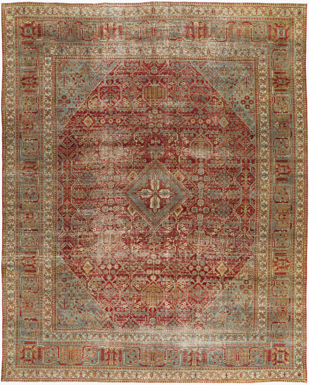 Antique Turkish hand-knotted rug in rust, 10'3" x 13'1", full view
