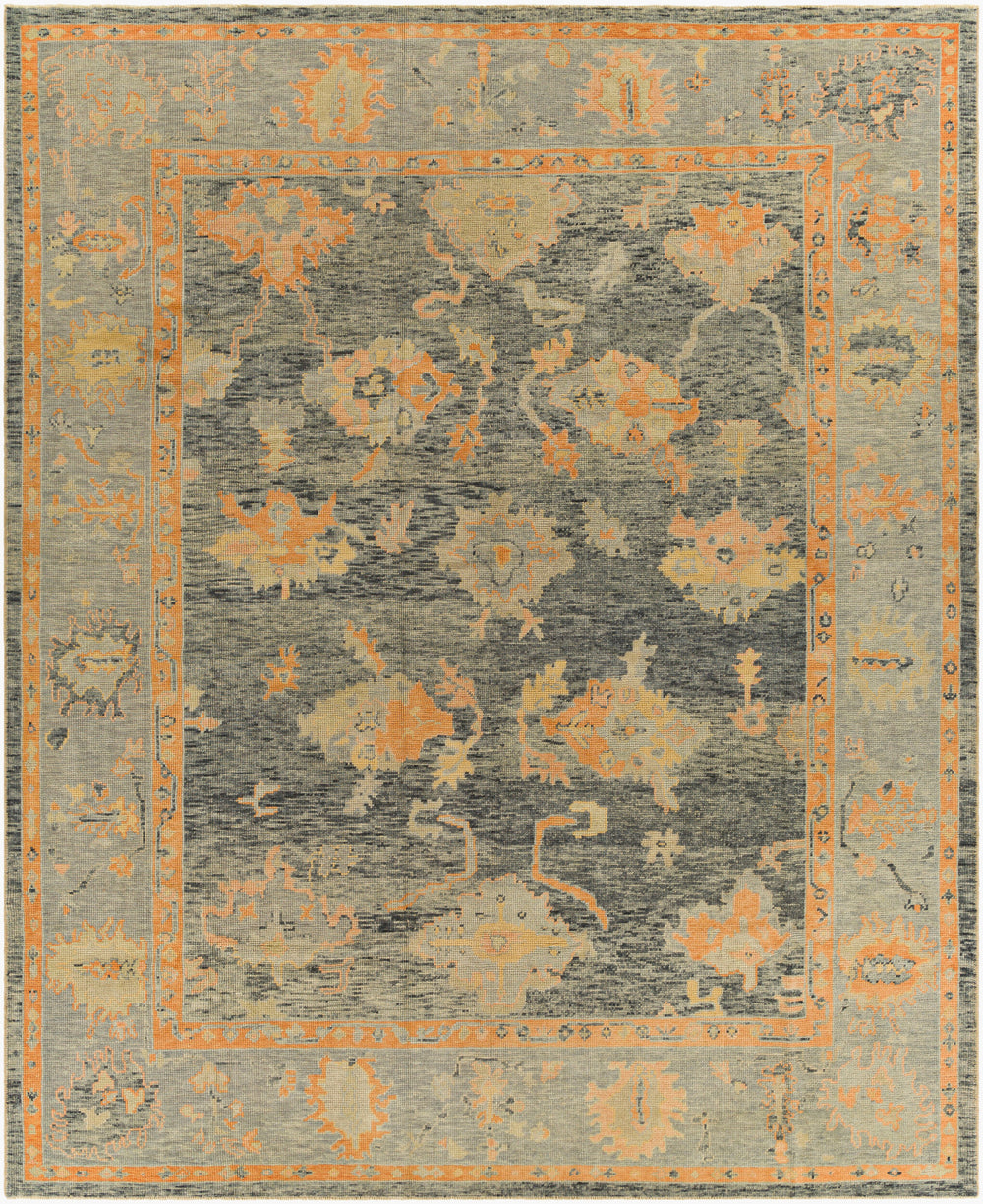 Antique Turkish hand-knotted rug in slate grey, 8'7" x 10'7", full view