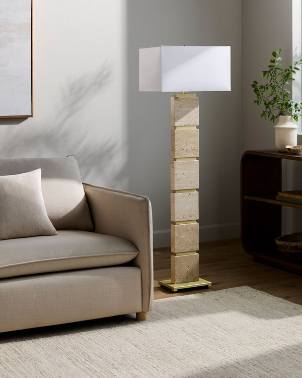 Ponta Accent Floor Lamp in yellow, styled in a room