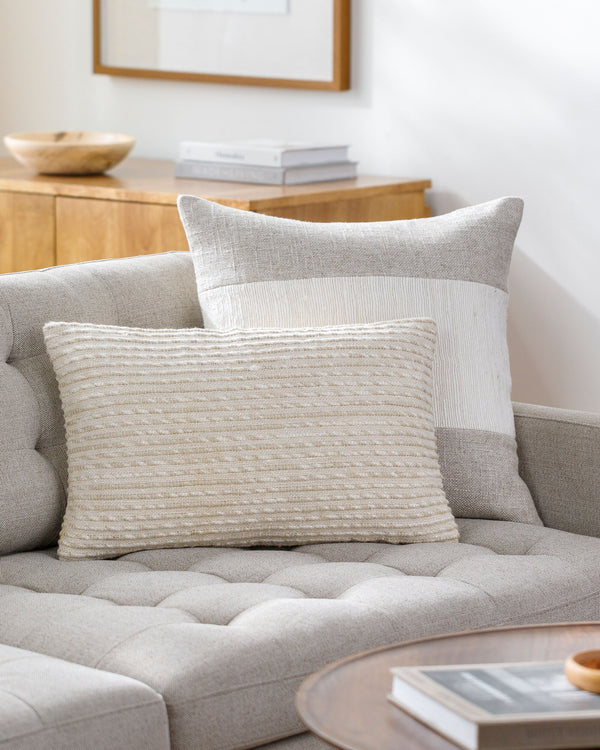 Raleigh Accent Pillow REH-001 in Ivory, styled in a room