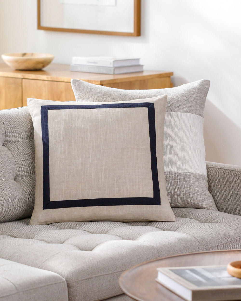Ritzy Accent Pillow RIZ-003 in Beige, styled in a room
