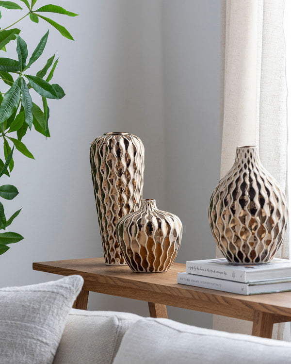 Rockwell Vase RKW-001 in Gold, styled in a room