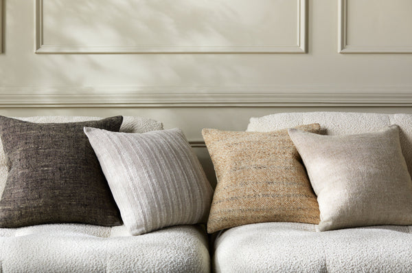 Rini Accent Pillow RNI-001 in Ivory, styled in a room