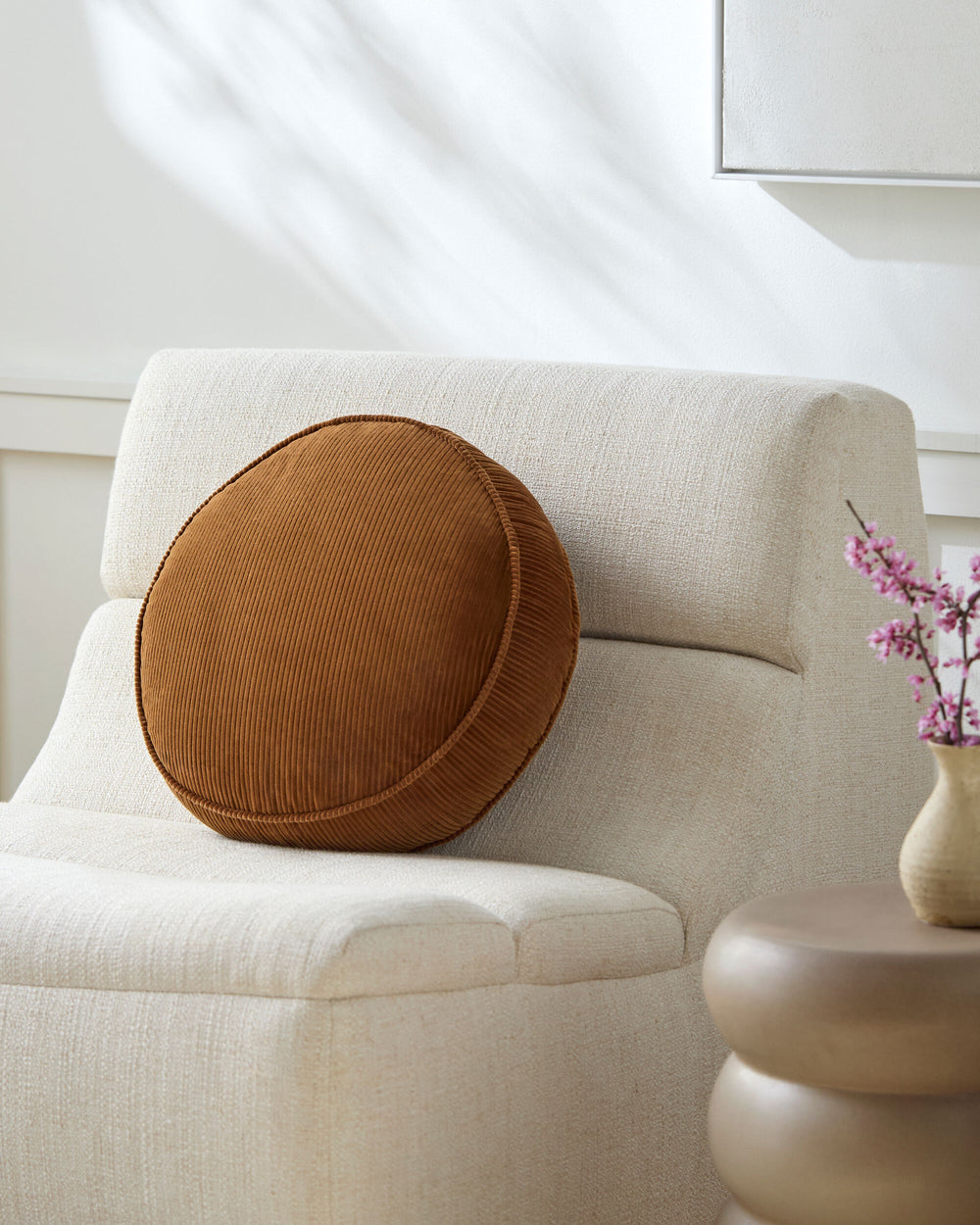 Roy Accent Pillow ROY-004 in Rust, styled in a room