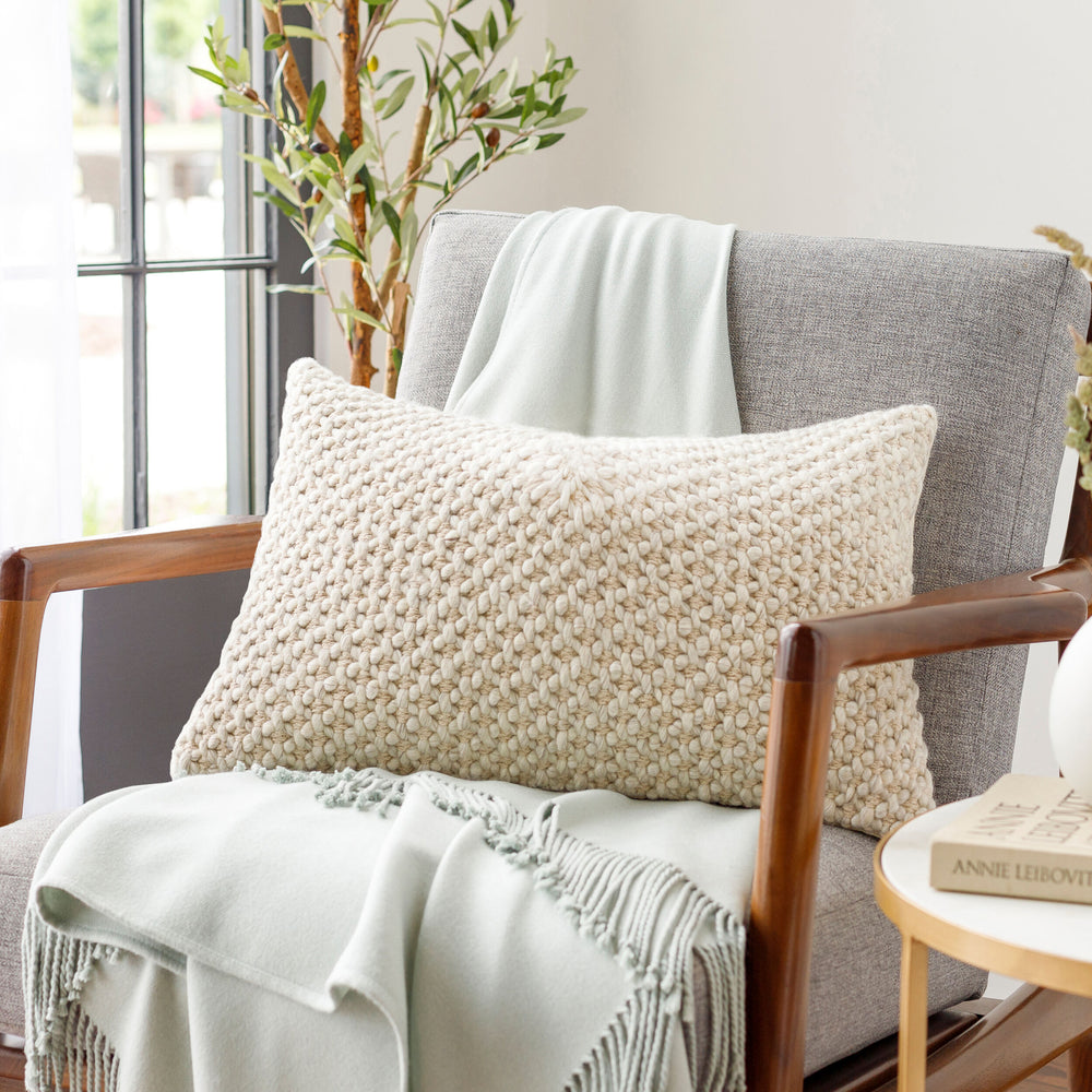 Karrie Accent Pillow RRI-001 in Cream, styled in a room