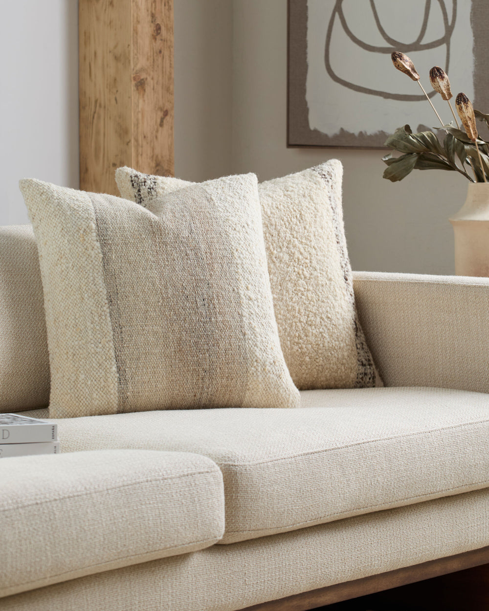 Ruvra Accent Pillow RUVR-001 in Ivory, styled in a room