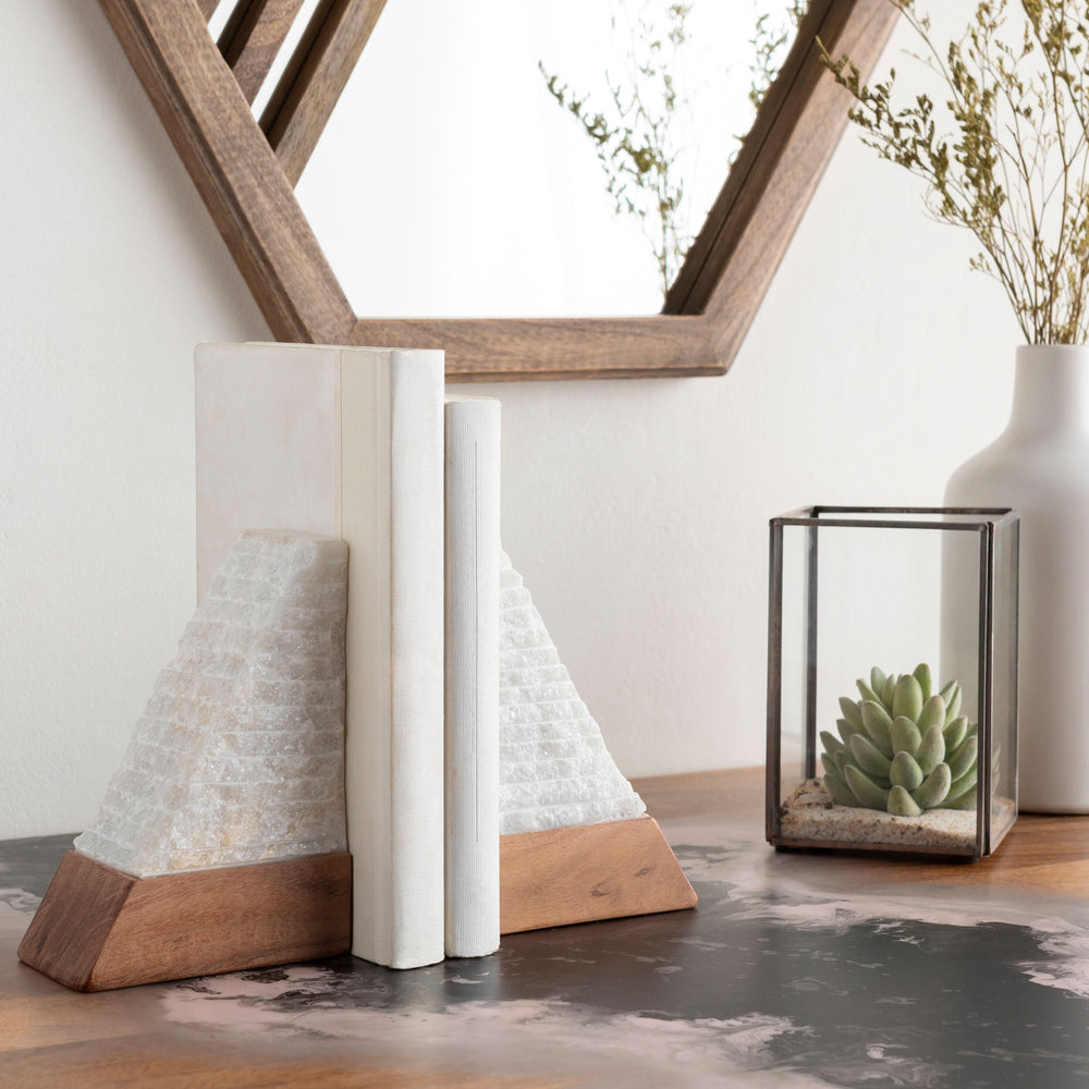 Tikal Bookends TKL-002 in White, styled in a room