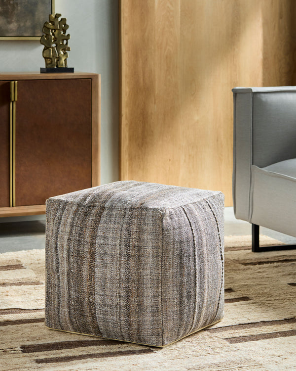 Mudcloth Pouf UDPF-001 in Dark Brown, styled in a room