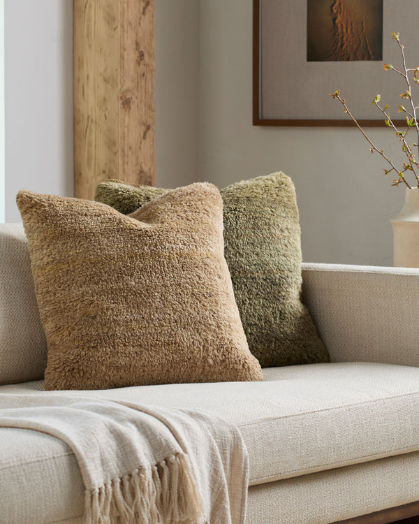 Velan Accent Pillow VLAN-003 in Camel, styled in a room