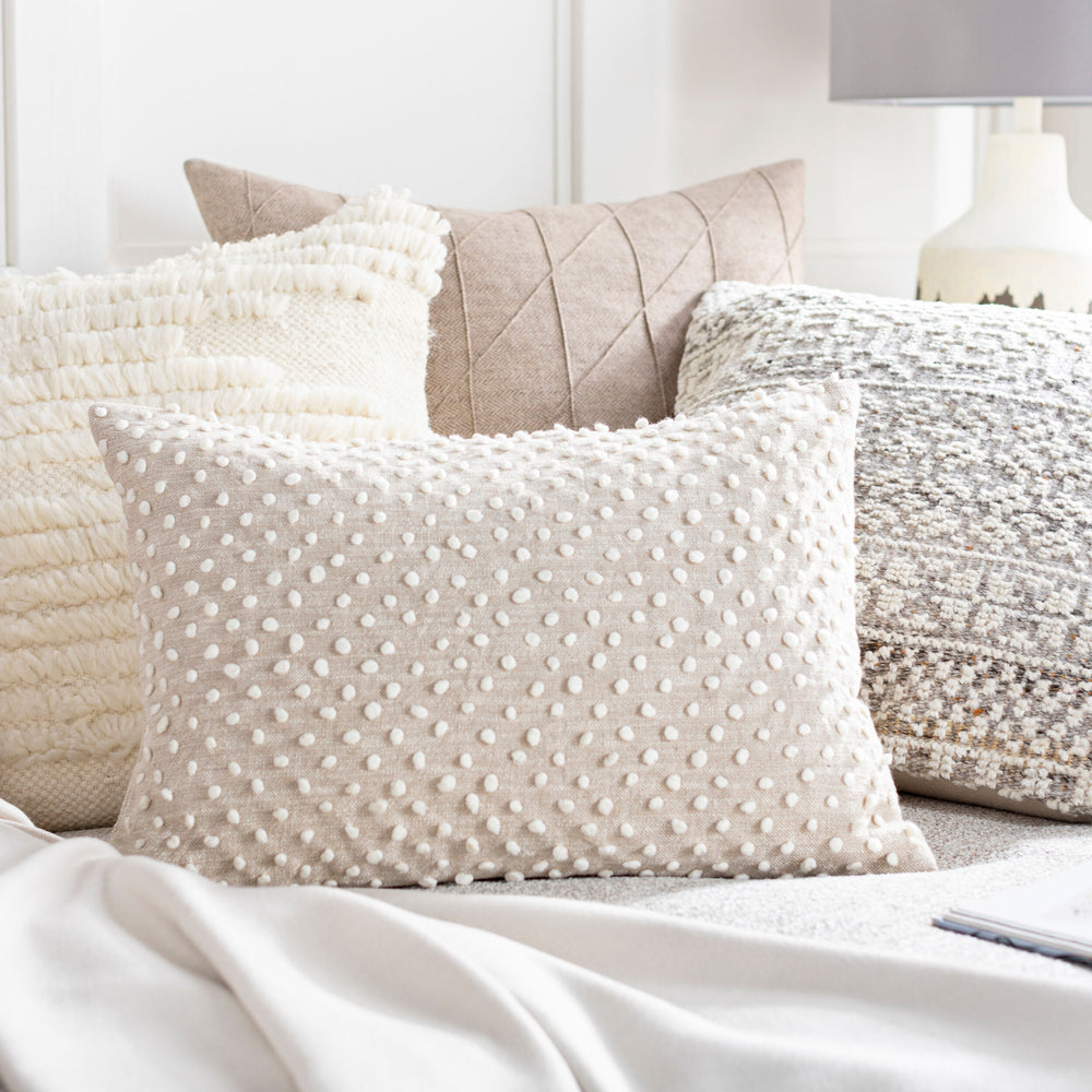 Valin Lumbar Pillow VLN-002 in Oatmeal, styled in a room
