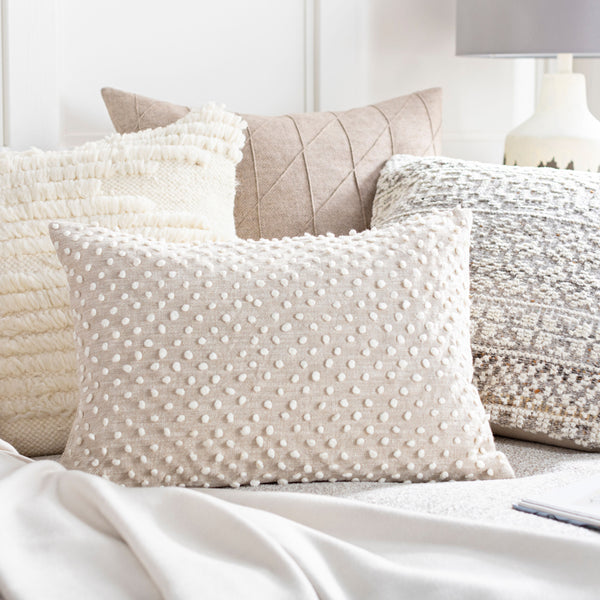 Valin Lumbar Pillow VLN-002 in Oatmeal, styled in a room