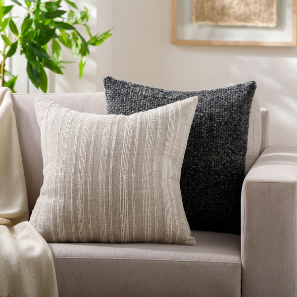 Vermont Accent Pillow VMT-002 in Taupe, styled in a room