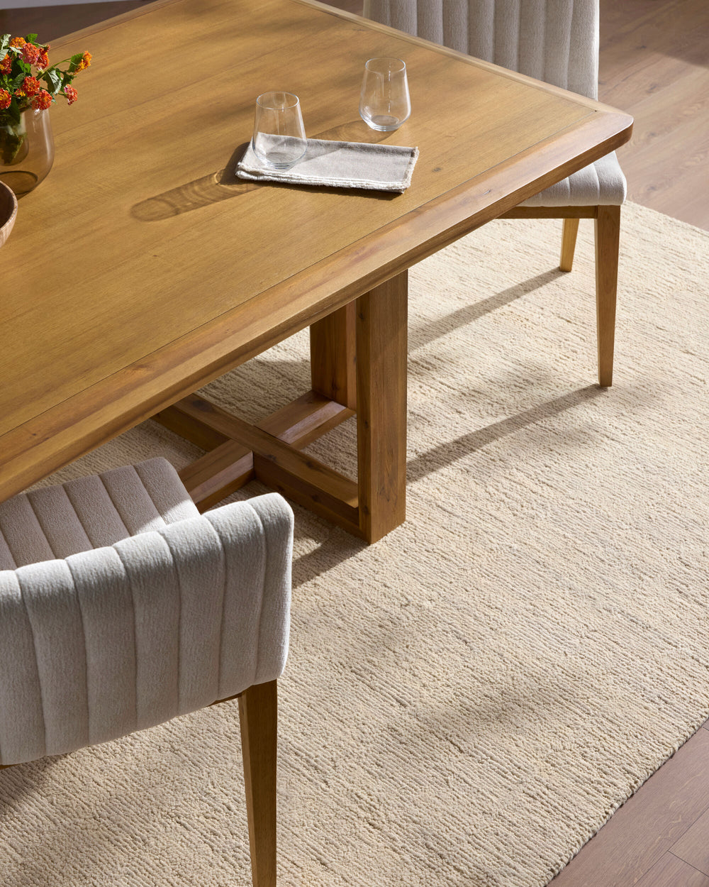 Ventura Hand Knotted Rug VNR-2301 in Beige, styled in a room
