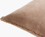 Washed Cotton Velvet Accent Pillow WCV-009 in Taupe, corner detail