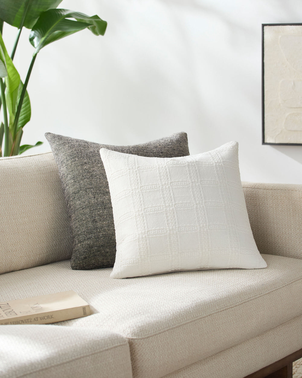 Whyalla Accent Pillow WHY-001 in Ivory, styled in a room