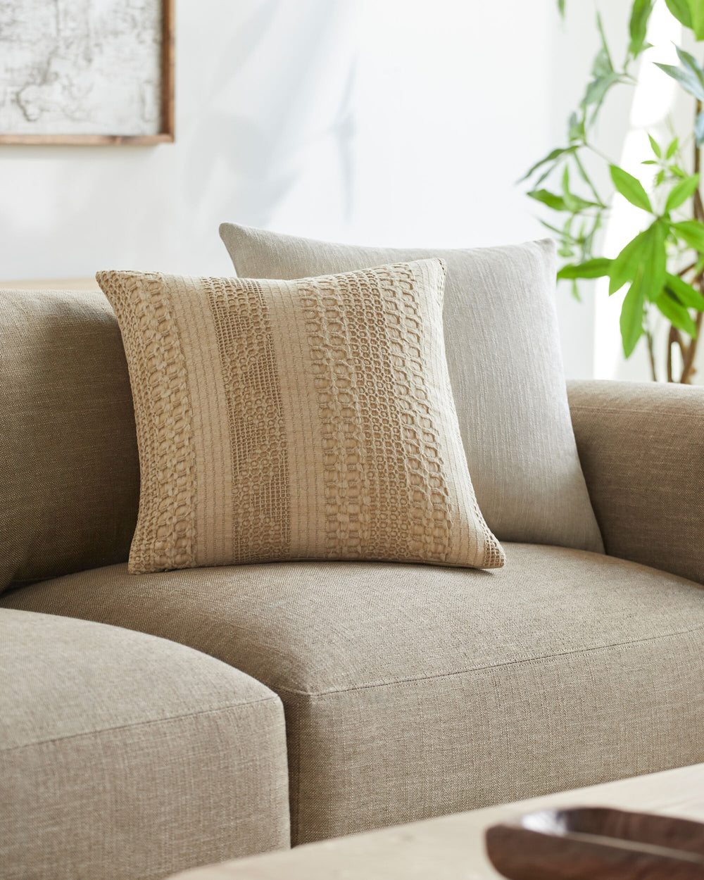 Washed Waffle Accent Pillow WWA-004 in Beige, styled in a room