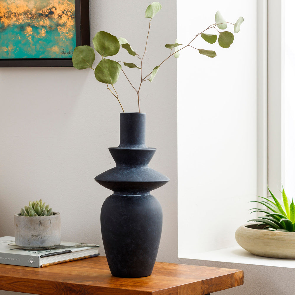 Yagya Vase YAG-004 in Black, styled in a room