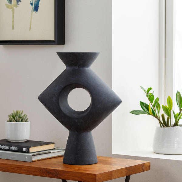 Yagya Vase YAG-008 in Black, styled in a room
