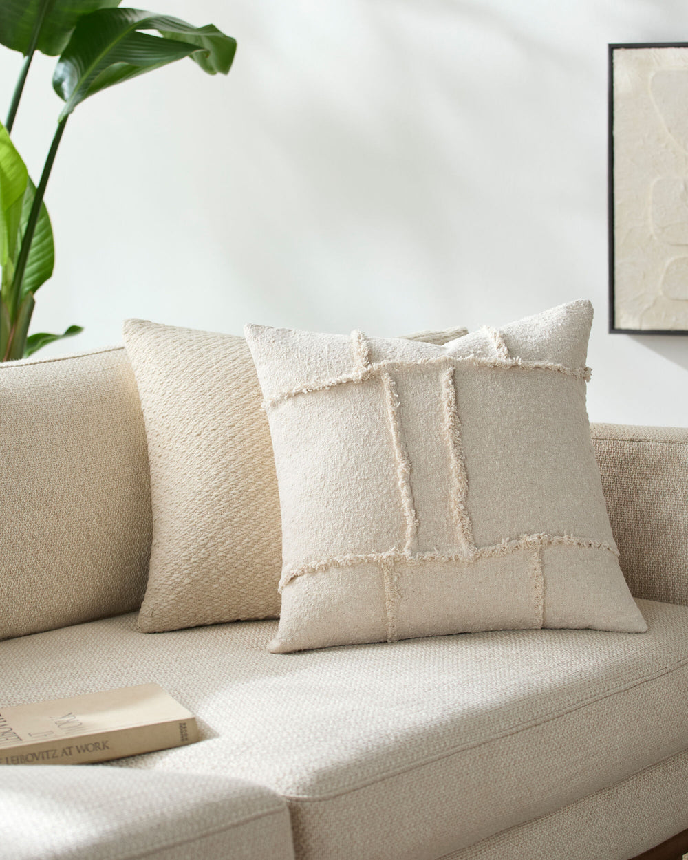Yulara Accent Pillow YLR-001 in Ivory, styled in a room