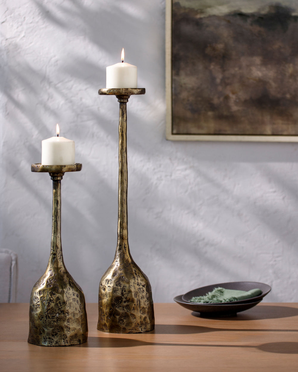 Yamuna Candleholder YMU-001 in Brass, styled in a room