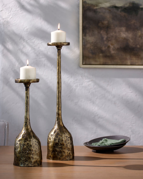 Yamuna Candleholder YMU-001 in Brass, styled in a room